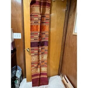 Vintage Lao Ethnic Silk Handwoven Embroidered Textile Tapestry - 80" x 16"
